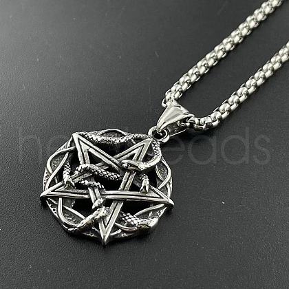 Stainless Steel Punk Skull Pentagram Pendant Necklaces for Men's Jewelry WZ8704-1