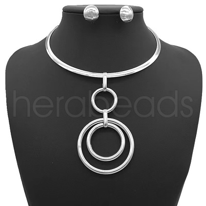 Alloy Ring Pendant Necklace & Oval Stud Earring Sets FS-WG5D92A-02-1