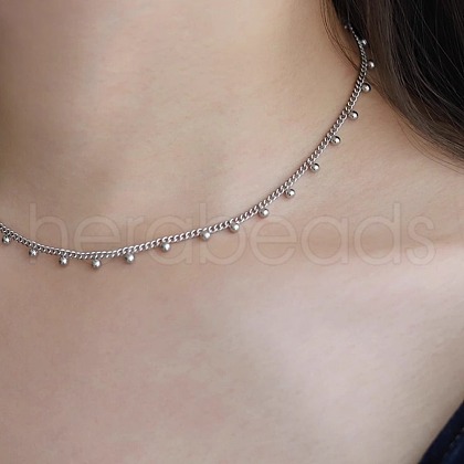 Stainless Steel Round Beads Tassel Twisted Chain Necklaces for Women FS-WG442A8-02-1