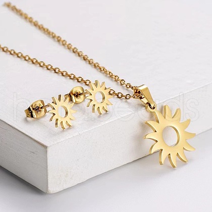 201 Stainless Steel Pendant Necklace & Stud Earring Sets FS-WGB816B-10-1