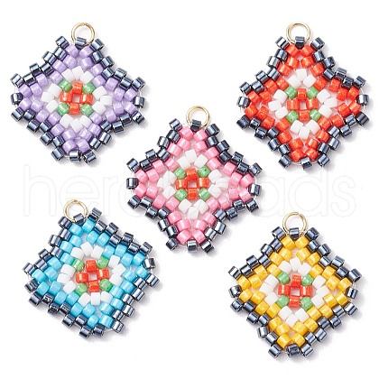 Seed Beads Beaded Charms PALLOY-MZ00324-1