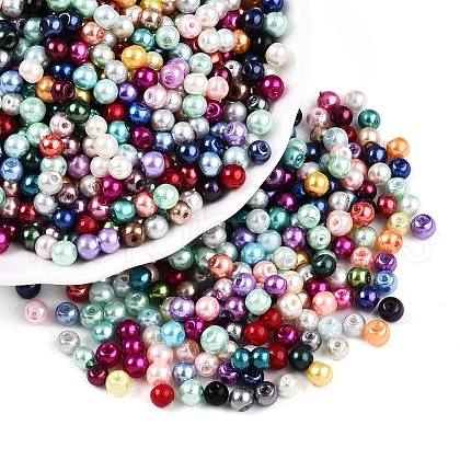 Baking Painted Pearlized Glass Pearl Beads HY-Q003-4mm-M01-1