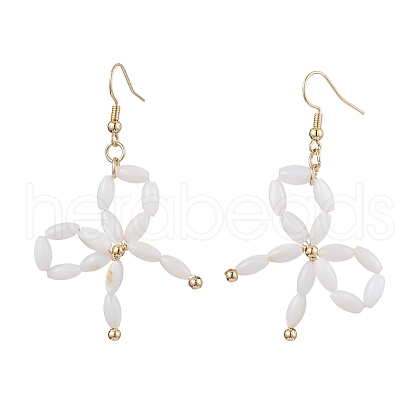 Dyed Natural Shell Beaded Bowknot Dangle Earrings EJEW-TA00501-1