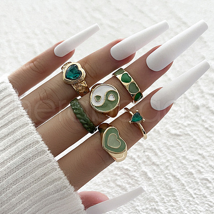 Alloy Rhinestone and Enamel Cuff Rings & Finger Rings Set FS-WGD5716-04-1