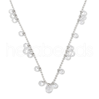 304 Stainless Steel Cubic Zirconia Teardrop & Flat Round Bib Ball Chain Necklaces for Women NJEW-F328-11P-01-1