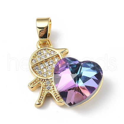 Real 18K Gold Plated Rack Plating Brass Micro Pave Clear Cubic Zirconia Pendants KK-C015-21G-05-1