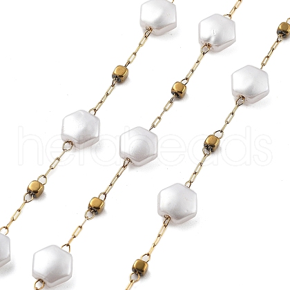 ABS Imitation Pearl & 304 Stainless Steel Beads Link Chains CHS-K021-07G-01-1