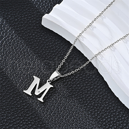 201 Stainless Steel Crystal Rhinestone Initial Pendant Necklaces FS-WG28760-07-1