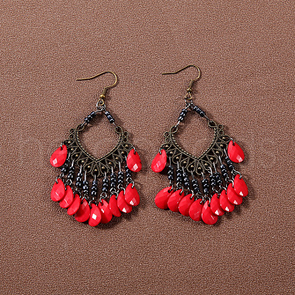 Bohemian tassel turquoise earrings JU8957-15-1