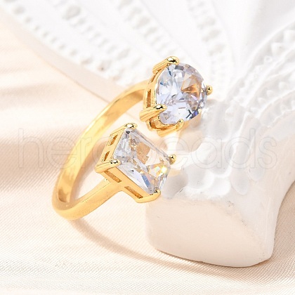 Brass Micro Pave Cubic Zirconia Cuff Rings for Women RJEW-F181-08G-01-1