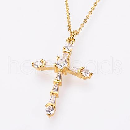 Brass Micro Pave Cubic Zirconia Pendant Necklaces NJEW-E111-17G-1