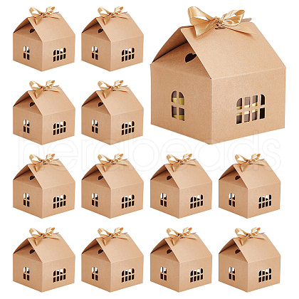 House Shaped Kraft Paper Folding Gift Box with Hollow Window and Ribbon AJEW-WH0166-88A-1