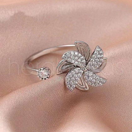 Rotating Brass Micro Pave Cubic Zirconia Cuff Rings FS-WGABA94-02-1