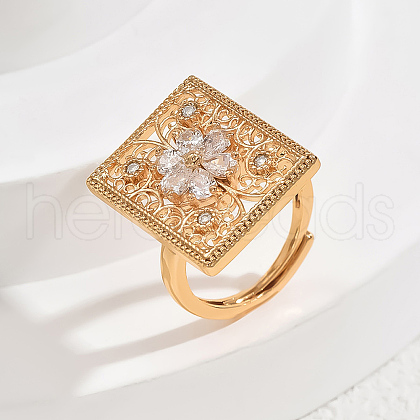 Brass Micro Pave Cubic Zirconia Adjustable Finger Rings for Women NX5384-4-1