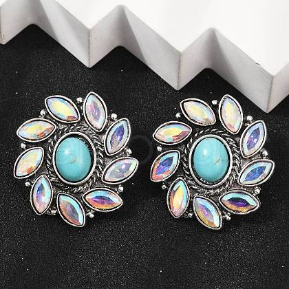 Alloy Synthetic Turquoise Stud Earrings EJEW-U053-02AS-1