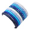 10Pcs Polymer Clay Disc & Glass & Brass Beaded Stretch Bracelets Set BJEW-JB09676-01-3