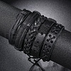 5Pcs 5 Style Adjustable Braided Imitation Leather Cord Bracelet Set with Waxed Cord for Men BJEW-F458-14-7