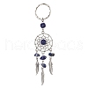 Woven Net/Web with Feather Alloy & Natural Lapis Lazuli & Glass Seed Keychains KEYC-MZ00041-03-1
