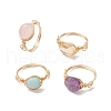 Oval Natural Amethyst & Amazonite & Rose Quartz & Citrine Finger Rings RJEW-JR00845-2