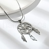 Bohemian 304 Stainless Steel Flower Woven Web/Net with Feather Pendant Necklaces NJEW-P327-07P-B-2