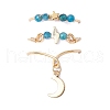 3Pcs Copper Wire Wrapped Natural Apatite Faceted Round Bead Finger Rings for Women RJEW-JR00888-01-3