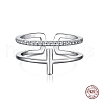 Rhodium Plated 925 Sterling Silver Cross Open Cuff Rings with Cubic Zirconia RJEW-F150-51P-6