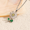 Brass Clear & Green Cubic Zirconia Daisy Pendant Necklaces for Women TY2547-1