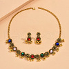 Flat Round & Flower Alloy Rhinestone Pendant Necklace & Stud Dangle Earring Sets FS-WG9BC55-01-1