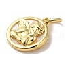 Rack Plating Brass Pave Shell Flat Round with Angel Charms KK-U027-40G-2