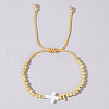 Brass Round Bead Braided Bead Bracelets VB3830-20-1