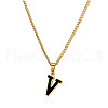 304 Stainless Steel Black Enamel Initial Pendant Twisted Chain Necklaces WG978E8-22-1
