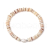 2Pcs Natural Cultured Freshwater Pearl & Shell & Brass Spacer Beads Stretch Bracelets for Women BJEW-JB11874-3
