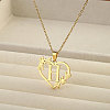 201 Stainless Steel Flower Heart Initial Pendant Necklaces for Women FS-WG08285-01-1