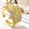 Rack Plating Brass Micro Pave Cubic Zirconia Cuff Finger Rings for Women RJEW-M028-28G-5