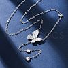 304 Stainless Steel Crystal Rhinestone Butterfly Y Necklaces NJEW-R026-19P-1