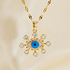 Bohemian Style Brass Enamel Deep Sky Blue Snowflake Eye Pendant Necklaces with Clear Cubic Zirconia BS2376-5