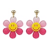 Sunflower with Smiling Acrylic Dangle Stud Earrings EJEW-JE05608-4