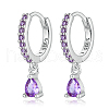 925 Sterling Silverr Micro Pave Cubic Zirconia Geometric Teardrop Hoop Earrings JL9080-8-1