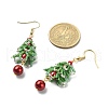 MIYUKI Delica Beaded Christmas Tree with Glass Pearl Dangle Earrings EJEW-MZ00090-3