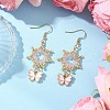 Flower with Butterfly 304 Stainless Steel Glass Seed Beads Dangle Earrings EJEW-MZ00417-03-1