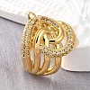 Brass Micro Pave Cubic Zirconia Adjustable Open Cuff Rings for Women RJEW-K292-07G-3