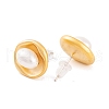 Mother's Day Jewellery Flat Round Brass & Freshwater Pearl Stud Earrings for Women EJEW-G391-04MG-3