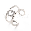 Clear Cubic Zirconia Initial Letter Open Cuff Ring RJEW-A012-01P-G-2