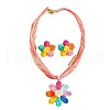 Flower Bohemia Style Raffia Grass Pendant Necklace & Stud Earrings Sets FS-WG35AAC-01-5