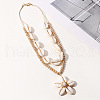 Summer Beach Natural Cowrie Shell & Glass Flower Pendant Double Layered Neckalces for Women FS-WGA7A0B-02-3