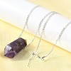 Natural Amethyst Double Terminal Pointed Faceted Bullet Pendant Necklaces NJEW-C080-01P-02-1