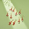 Red Alloy Enamel Mushroom with Glass Beaded Dangle Earrings EJEW-JE05049-2