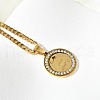 304 Stainless Steel Crystal Rhinestone Muslim Islamic Religion Flat Round Pendant Necklaces NJEW-P327-05G-3