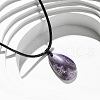 Natural & Synthetic Mixed Gemstone Teardrop Pendant Black Waxed Cord Adjustable Necklaces NJEW-G169-01-5