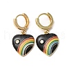 Heart with Rainbow Real 18K Gold Plated Brass Dangle Hoop Earrings EJEW-L268-042G-02-1